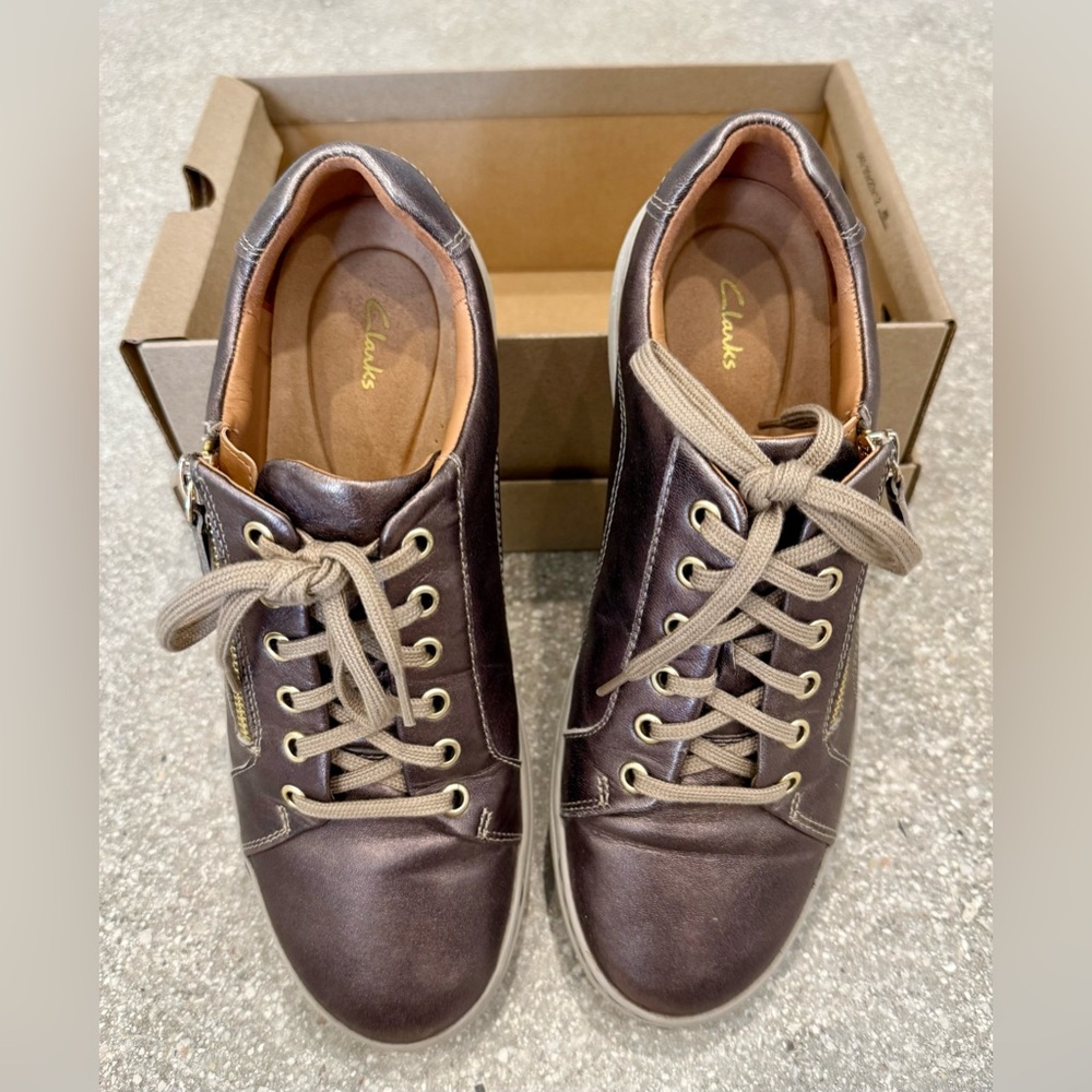 Clarks Women's Metallic Bronze Leather Sneakers